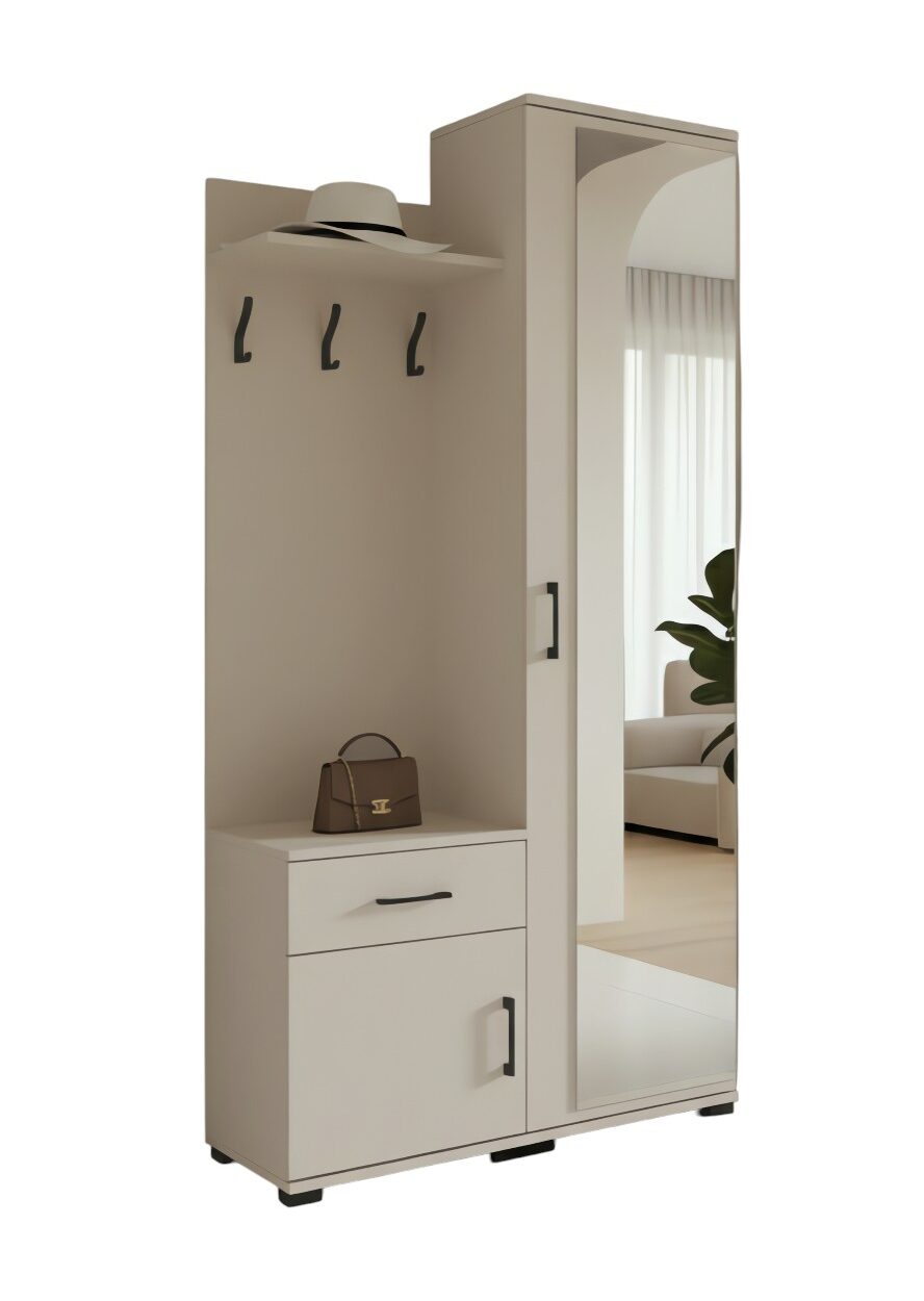 Garderoba 90cm / Szafka na Buty z Wieszakami i Lustrem 90x190cm